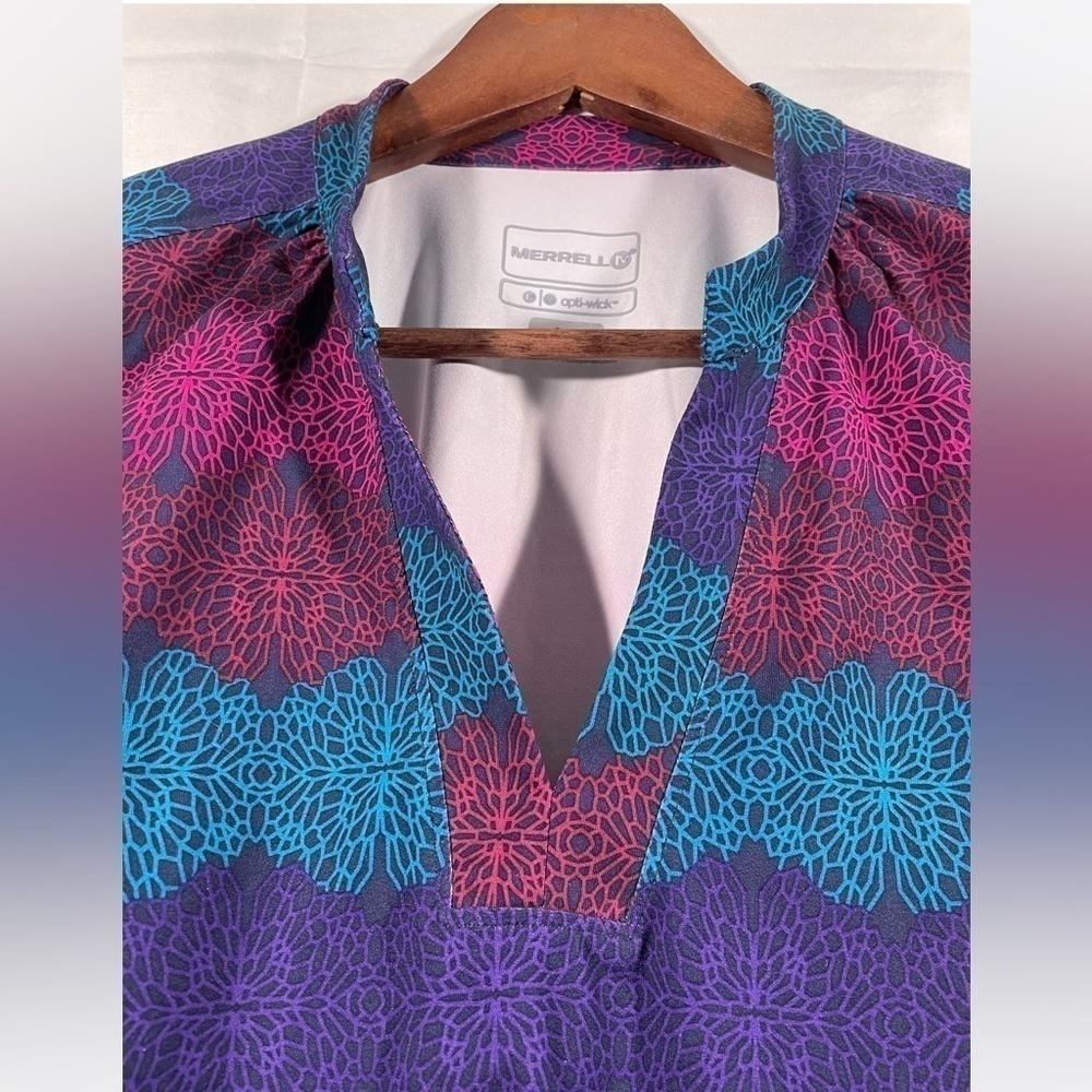 Merrell Tunic Womens Tie Waist Long Sleeve Top Floral Soft Opti Wick Shirt Small - Picture 7 of 7